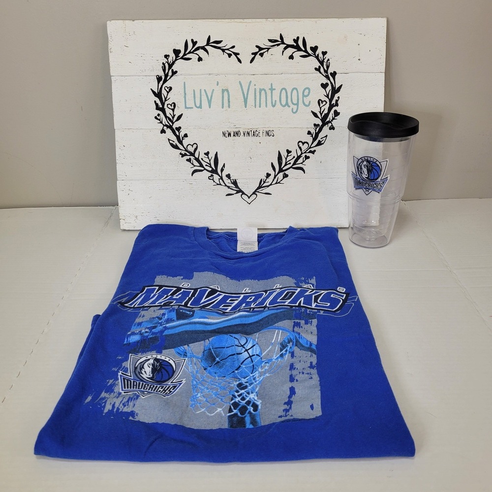 Dallas Mavericks T Shirt and Cup Set NBA‎ Basketball Graphic Tee Souvenir Size L
